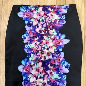 Express Black and Multicolor Floral Pencil Skirt